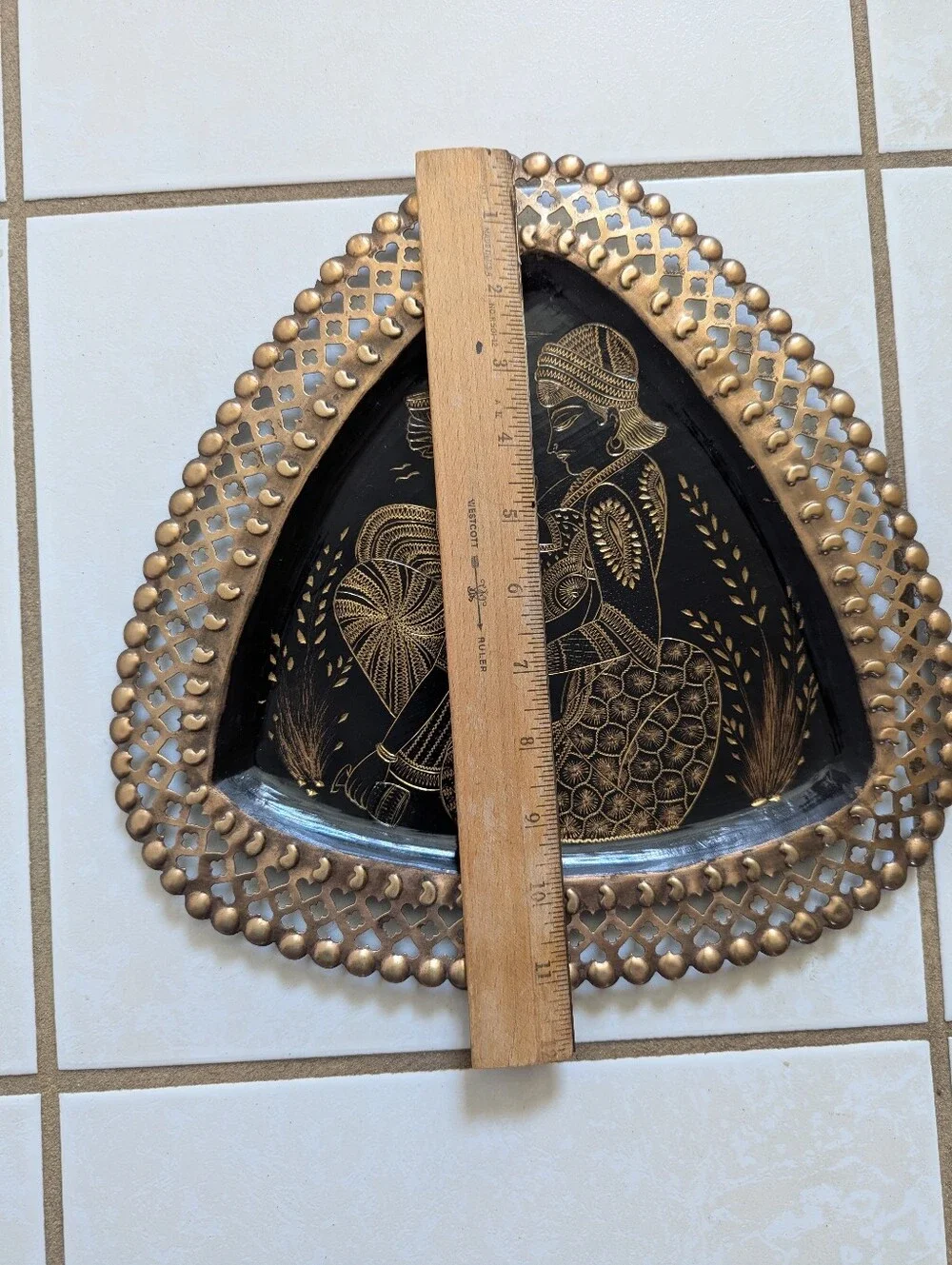 Handcrafted Black & Gold Indian Wall Art Plate - Decorative Home Accent